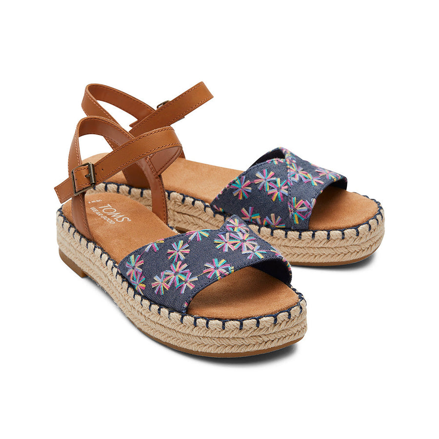 TOMS Women Abby Navy Multi Embroidered Sandal